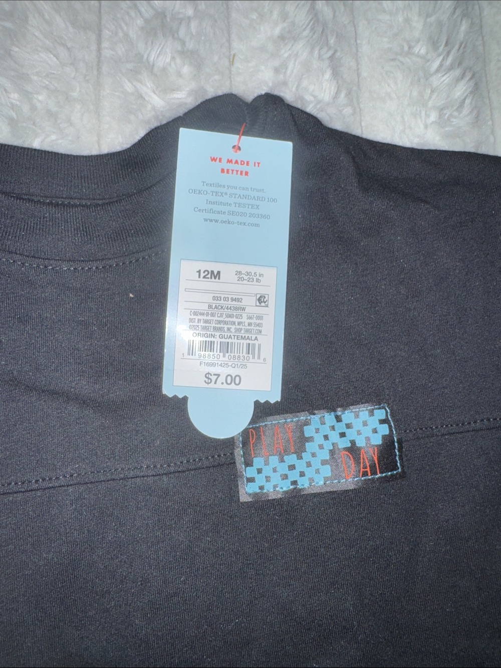 Cat & Jack Black Short Sleeve Baby Tee with Subtle Patch Detail Dinasour - Picture 2 of 4